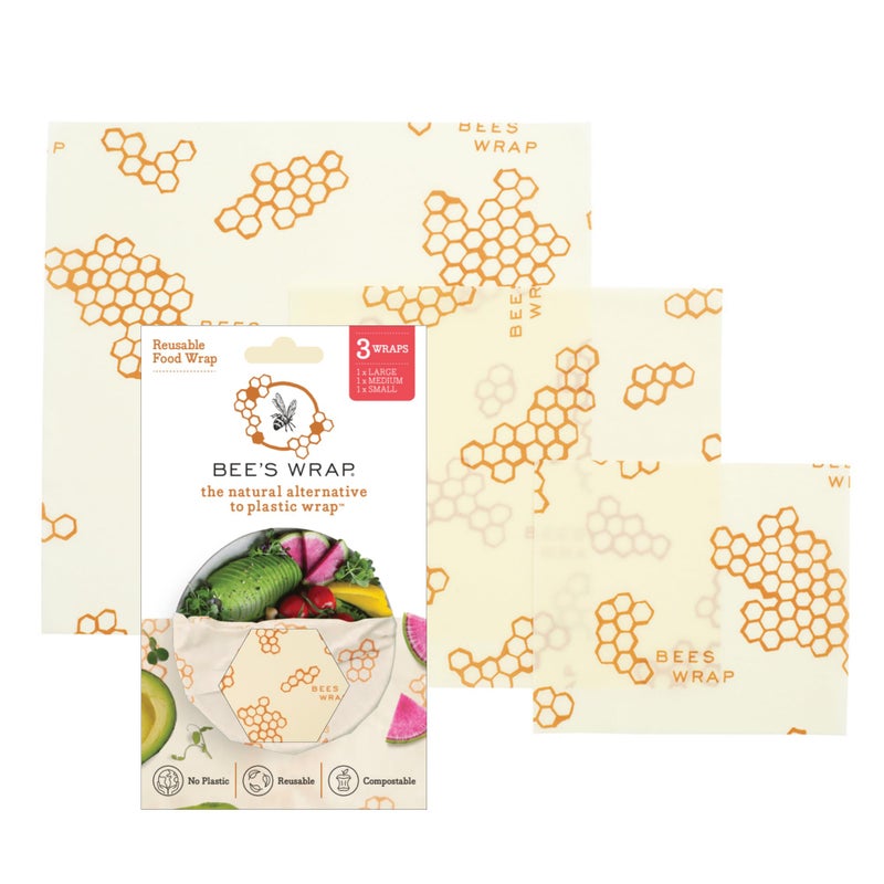 Bee's Wrap Beeswax Wraps for Food - Honeycomb 3 Pack (S, M, L) Made in USA Reusable & Organic Food Wraps, Sandwich Wrap & Bowl Covers - Eco-Friendly Alternative to Aluminum Foil & Plastic Wrap - Image 1